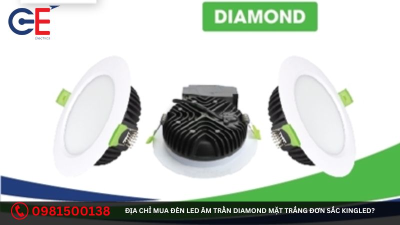 Địa chỉ mua đèn Led âm trần Diamond mặt trắng đơn sắc Kingled?