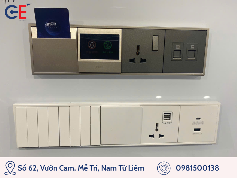 Công tắc ổ cắm Simon với thiết kế bo góc sang trọng 