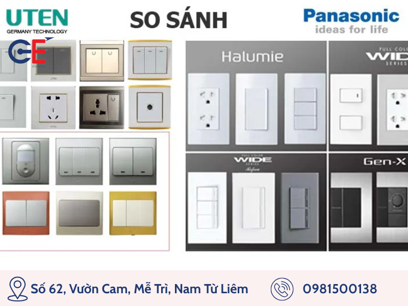So sánh công tắc ổ cắm Uten hay Panasonic