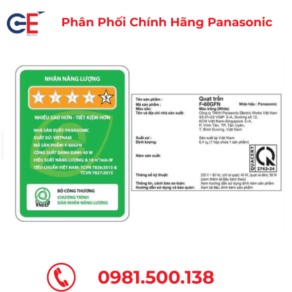 quạt trần panasonic tiết kiệm điện năng
