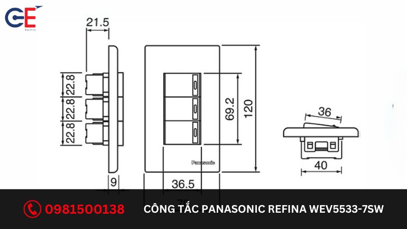 Thiết kế của công tắc Panasonic Refina WEV5533-7SW