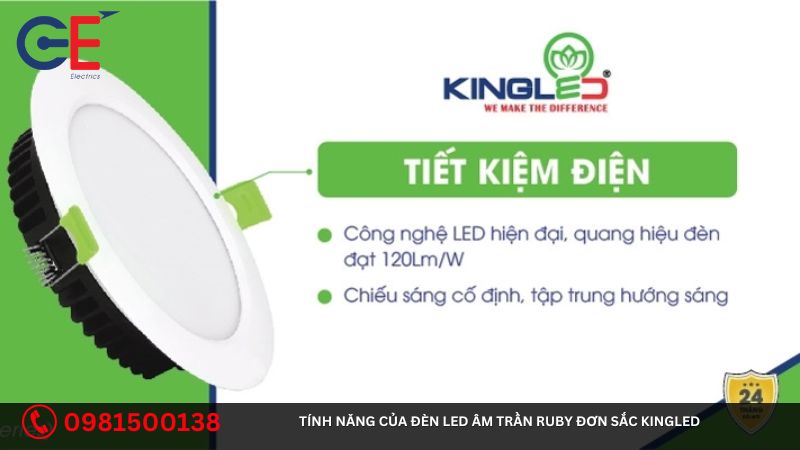 Tính năng của đèn led âm trần Ruby đơn sắc Kingled