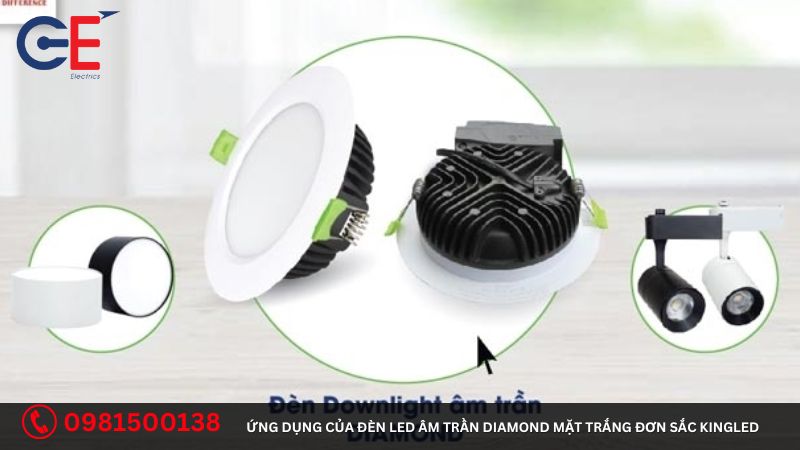 Ứng dụng của đèn Led âm trần Diamond mặt trắng đơn sắc Kingled