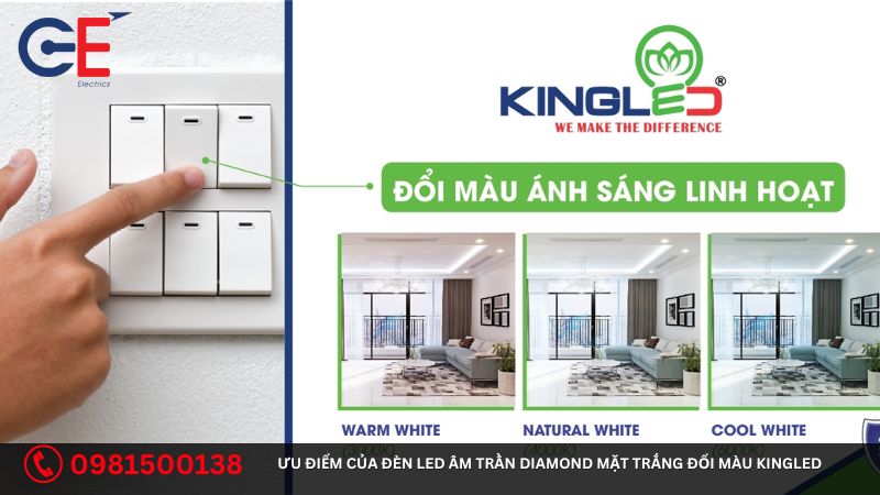 Ưu Điểm Của Đèn Led Âm Trần Diamond Mặt Trắng Đổi Màu Kingled