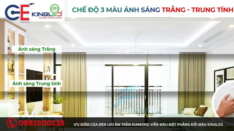 Ưu điểm của đèn Led âm trần Diamond viền màu mặt phẳng đổi màu Kingled