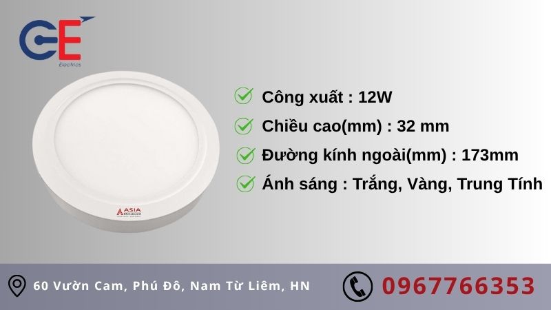 Ưu điểm nổi bật của đèn ốp trần 3 màu 12W Asia